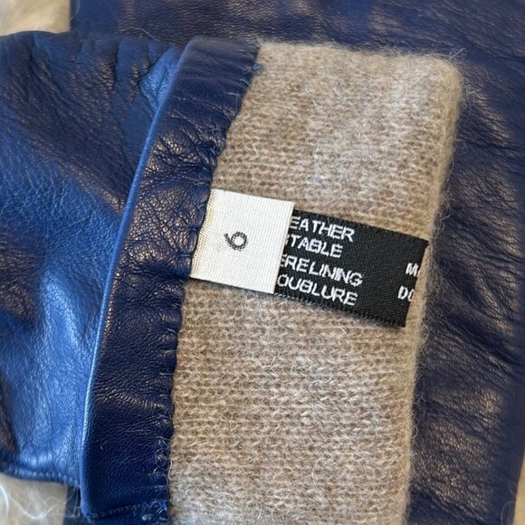 Holt Renfrew Blue Leather Gloves with Cashmere Lining Size 6 - Picture 3 of 6